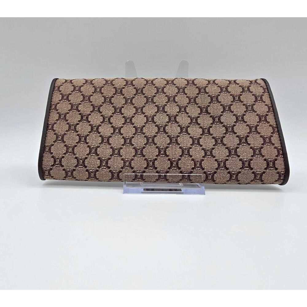 Celine Macadam Canvas Long Wallet Brown Triomphe Kiss Lock Coin Purse Vintage - Picture 2 of 16